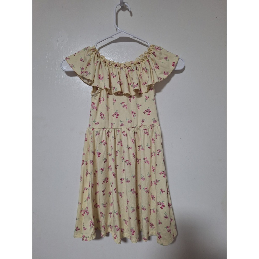 Paisley Lane Girls Size 6 Floral Dress Off The Shoulder Tiered Ruffle Yellow